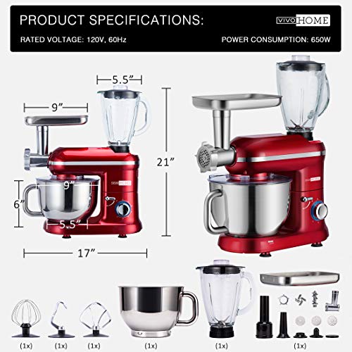 VIVOHOME 3 in 1 Multifunctional Stand Mixer with 6 Quart Stainless