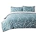 Bedsure Printed Duvet Cover Set Full/Queen Size Teal/White - Pattern Comforter Cover with Zipper Closure 3 Pieces (1 Duvet Cover + 2 Pillow Shams, 86x96 inches)