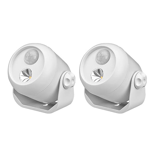 Mr Beams drahtloser, batteriebetriebener LED Mini Scheinwerfer mit Bewegungsmelder und Lichtsensor weiß MB302 (2-er Pack)