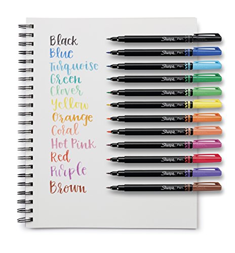 Sharpie Pen, Brush Tip, Assorted Colors, 12 Count + Soft Zip Case