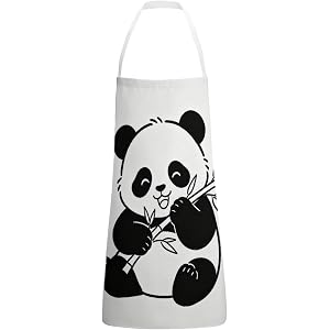 WIMMY Bamboo Panda Feast Bib Apron Cooking Kitchen Chef Apron | Breathable Chef Apron Kitchen Aprons with Adjustable Waist Ti