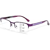 FONHCOO Progressive Multifocal Reading Glasses for Women Men, Metal Half Frame Blue Light Computer Readers with Spring Hinges