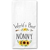 World's Best Nonny Kitchen Towel, Floral Sunflower Kitchen Towel, Best Nonny Ever, Gift Mothers Day Birthday Christmas Thanksgiving for Nonny, Soft and Absorbent Kitchen Tea Towel
