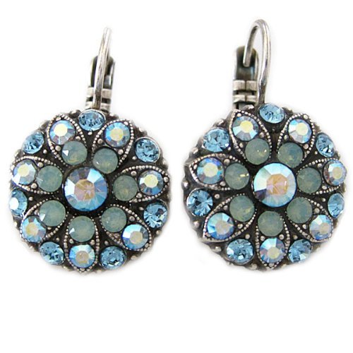 Mariana Silvertone Flower Blossom Crystal Earrings, Pacific Blue 1029 26770