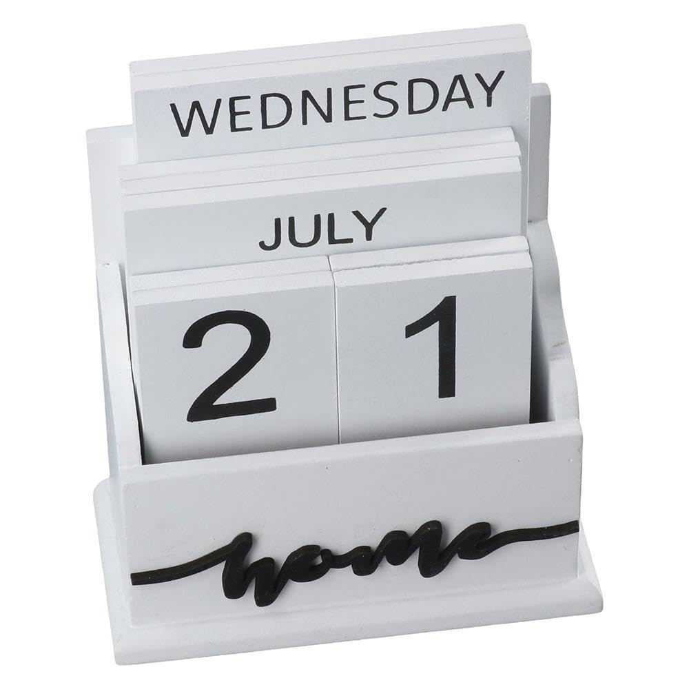 Risedot Wooden Blocks Calendar, Perpetual Desk Calendar, Vintage Week Month Accessories, for Home Office Desk Date