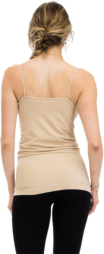 Seamless Spaghetti Camisole Tank Top - Womens Basic Plain Solid Lingerie Tanktop Long Slim Strap Nursing Cami Made in USA: Clothing