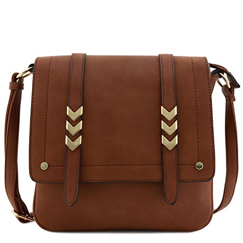 Double Compartment Large Flap Over Crossbody Bag Brown