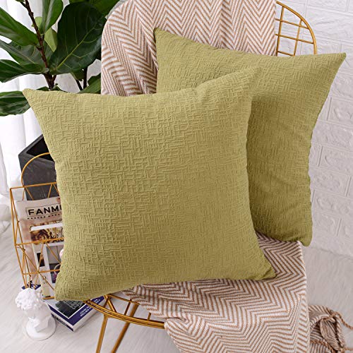 MERNETTE Pack of 2, Thick Velvet Decorative Throw Pillow Cover Cushion Covers, Pillowcase Pillow Shams, Pillows Shells, for Sofa Bedroom Car Chair 16x16 Inch/40x40 cm (Cross Bean Green)