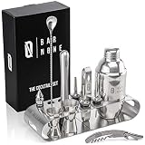 Bar None The Cocktail Set | 12-Piece + Stand Bar Set | Exquisite Quality Bartender Kit + Tools | Martini Shaker, Jigger, Shots, Muddler, Spoon, Ice Tongs, Corkscrew Knife Bottle Opener & Liquor Pourer