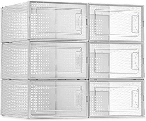 6 Pack Shoe Storage Boxes, Clear Plastic Stackable Shoe Organizer Bins ...