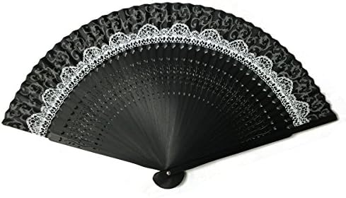 Elegant Black &amp; white Lace Folding Hand Fan with Bamboo Ribbing