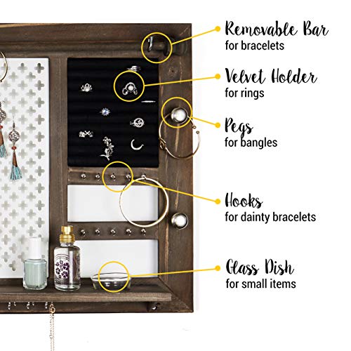 SoCal Buttercup Deluxe Rustic Wood Jewelry Organizer - from Hanging Wall Mounted Wooden Jewelry Display - Organizer for Earrings, Necklaces, Bracelets, Studs, and Accessories - Thumbnail 3
