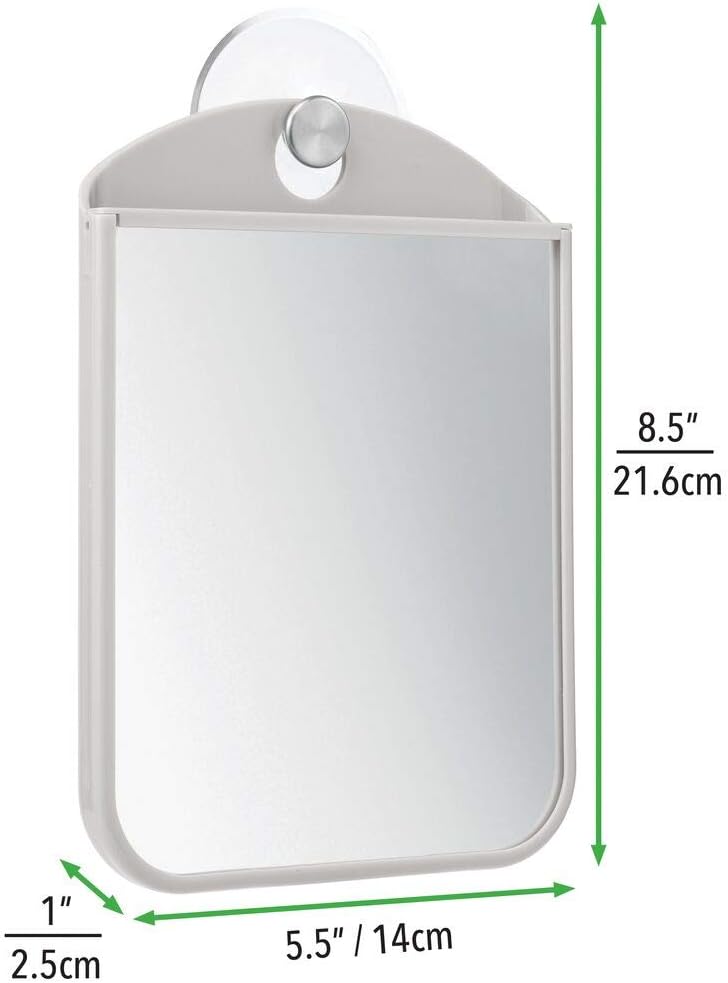 mDesign Bathroom Shower Suction Fog Away Shaving Mirror - Light Gray/Brushed -