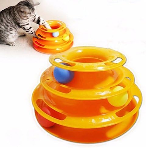 Teydhao Amazing Roller Cat Toy - Cat Toys Interactive Fun with 3-Levels -Cat Charmer for Interactive Play Exercise for Kittens Cat Teaser Toys Pet Toy Games Trilaminar Disk Plate Ball Cat Play Teaser