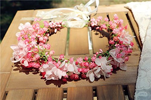 Cuteadorn Bridal Baby Breath Flower Crown Headband For Women &amp; Girls Hair Wreath With Adjustable Ribbon (F)