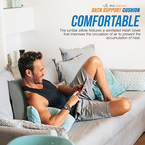 Back Support Cushion (Gray) - Jockey Saddle - Memory Foam Lumbar Support Pillow with 3D Mesh Cover for Balanced Firmness by Slick Solutions - Thumbnail 4