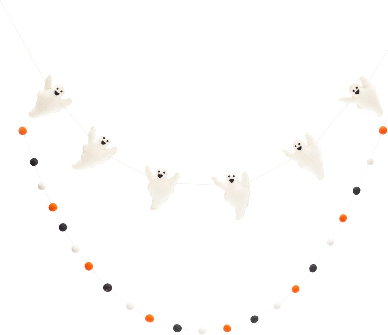Wreaths, Garlands & Swags - Glaciart One Felt Balls + Ghosts Garland (2 Pcs) - Easy to Hang Halloween Party Banner Decoration - 100% New Zealand Wool, Hand-Felted in Nepal - 5' Long, 22 Pom Poms, 6 Ghost Ornaments