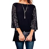 FANSI NOVA Womens Flutter Sleeve Boatneck Sparkly Holiday Party Blouse Casual Loose Sequin Tunic Tops