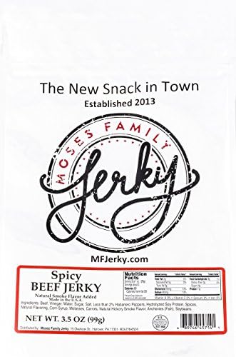 Moses Family Jerky, Spicy Beef Jerky, 2.5 Ounce (Pack of 4), Bite Sized Sliced Meat