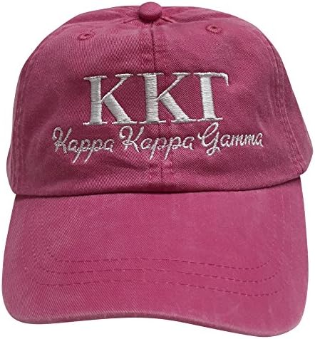 Kappa Kappa Gamma (S) Hot Pink Designer Sorority Baseball Hat Greek Letter Sports Cap with White Thread One Size Adjustable Strap KKG