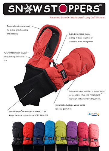 SnowStoppers Kid's Waterproof Stay On Winter Nylon Mittens Small / 1-3 Years Red - Thumbnail 3