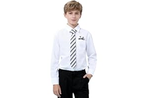 A&J DESIGN Boys Dress Shirts Formal Button Down Long Sleeve School Clothing with Tie and Pocket Square, 8-14 Years