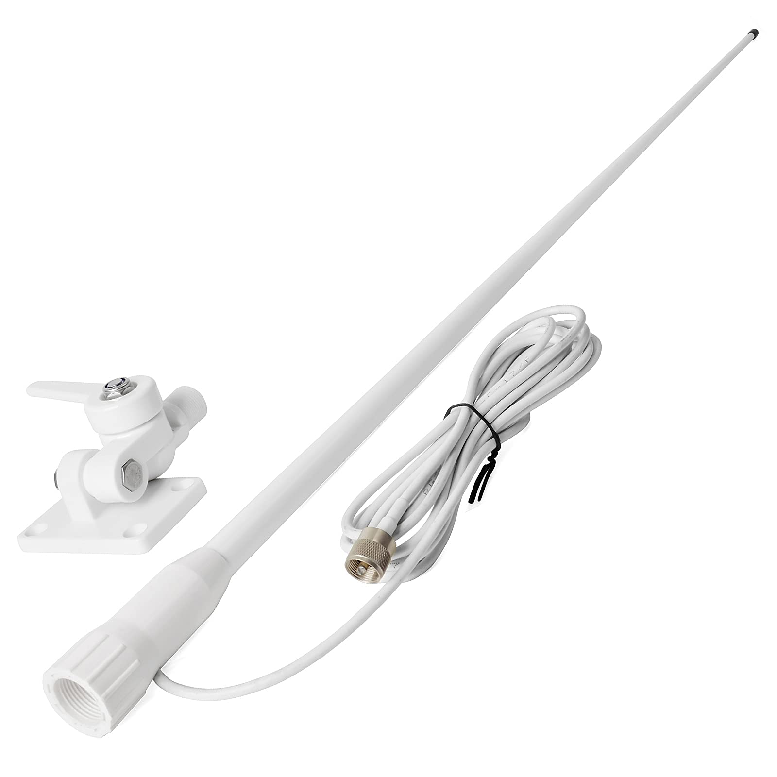 HYS VHF Marine Fiberglass Antenna 1.1m/43.7inch Gain Aerial 7 meters Coaxial Feeder with PL-259 Connector, 180° Rotatable ABS Mount Bracket for Yacht Cruise Ship Car Truck Motorhome