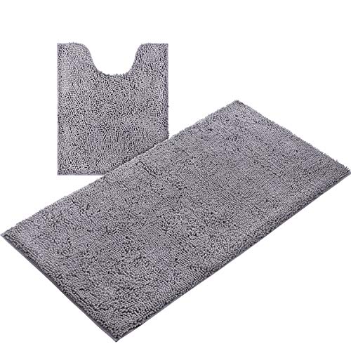 HOMEIDEAS Bathroom Runner Rugs Grey, Includes 1 Long Bath Rug Runner 47