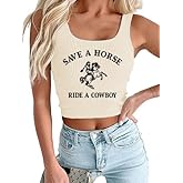 Women Western Cowboy Rodeo Tank Tops Summer Vintage Country Concert Sleeveless Cowgirl Crop Graphic Top Outfit