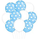 AnnoDeel 50 pcs White Blue Polka Dot Latex Balloons, 12inch White and Blue Polka Dot Balloon for Boys Baby Shower Birthday Wedding Anniversary Party Decoration