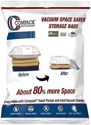COMPACK ANSIO Vacuum Compressed PP Space Saver Storage Bags with Ziplock - Pack of 3 (Medium/80 x 60 cm)