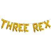 Three Rex Letter Balloon for Three Year Old Birthday, Dinosaur Party, Dino Theme Decor, Party Balloons Decorations Supplies (16inch,Gold)