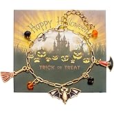 Pingyongchang Funny Halloween Bracelet for Women Pumpkin Ghost Cat Clay Stretch Bracelet Bat Spider Web Chain Bracelet Gothic Charm Jewelry Holiday Gifts