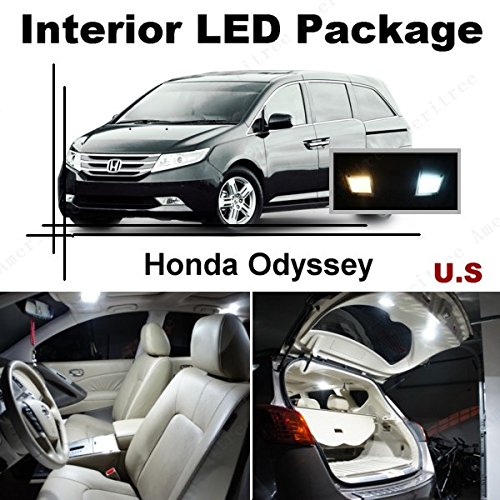 Ameritree Xenon White LED Lights Interior Package + White LED License Plate Kit for Honda Odyssey 2014 & up (11 Pcs)