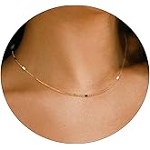 BERISO 14K Gold/Silver Plated Choker Necklace for Women Shining Dots Station Gold Chain Necklace Beads Sparkle Chain Necklace Link Chain Exquisite Jewelry for women
