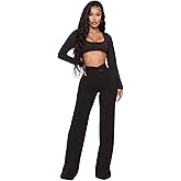 Charyeah Wide Leg Work Pants for Womens High Waisted Pants Business Office Trousers Straight Leg Pants for Curvy Bottom