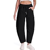 WOWULOVELY Womens Barrel Ankle Sweatpants Fleece Lined Baggy Sweat Pants Drawstring Elastic Wide Leg Pants with Pockets