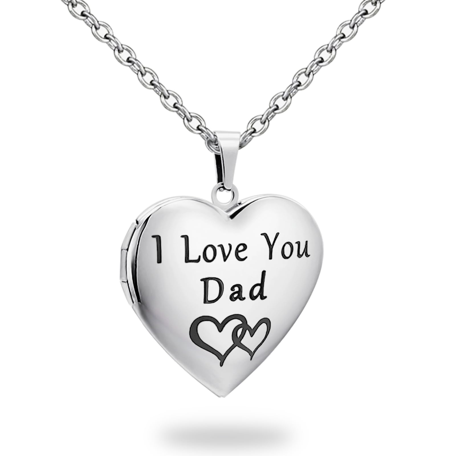 PHOCKSIN Silver Heart Locket Necklace for Girls I Love You Dad Photo Lockets for Pictures Memory Lockets Necklaces Holding 2 Pictures