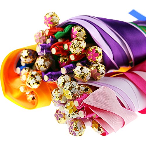 Hangnuo 30 Pack Ribbon Wands Wedding Streamers with Bells, Fairy Stick Wand Party Favors for Baby Shower Holiday Celebration, Mix Color #2 - Thumbnail 2