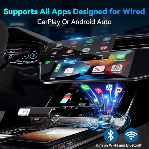 Wireless CarPlay Adapter for iPhone, 2-in-1 Wireless Car Play & Android Auto Adapter, 3X Fast Stable Connection-No Latency from iOS 10+, Wide Compatibility, Plug & Play for 2015+ Cars with USB/Type C