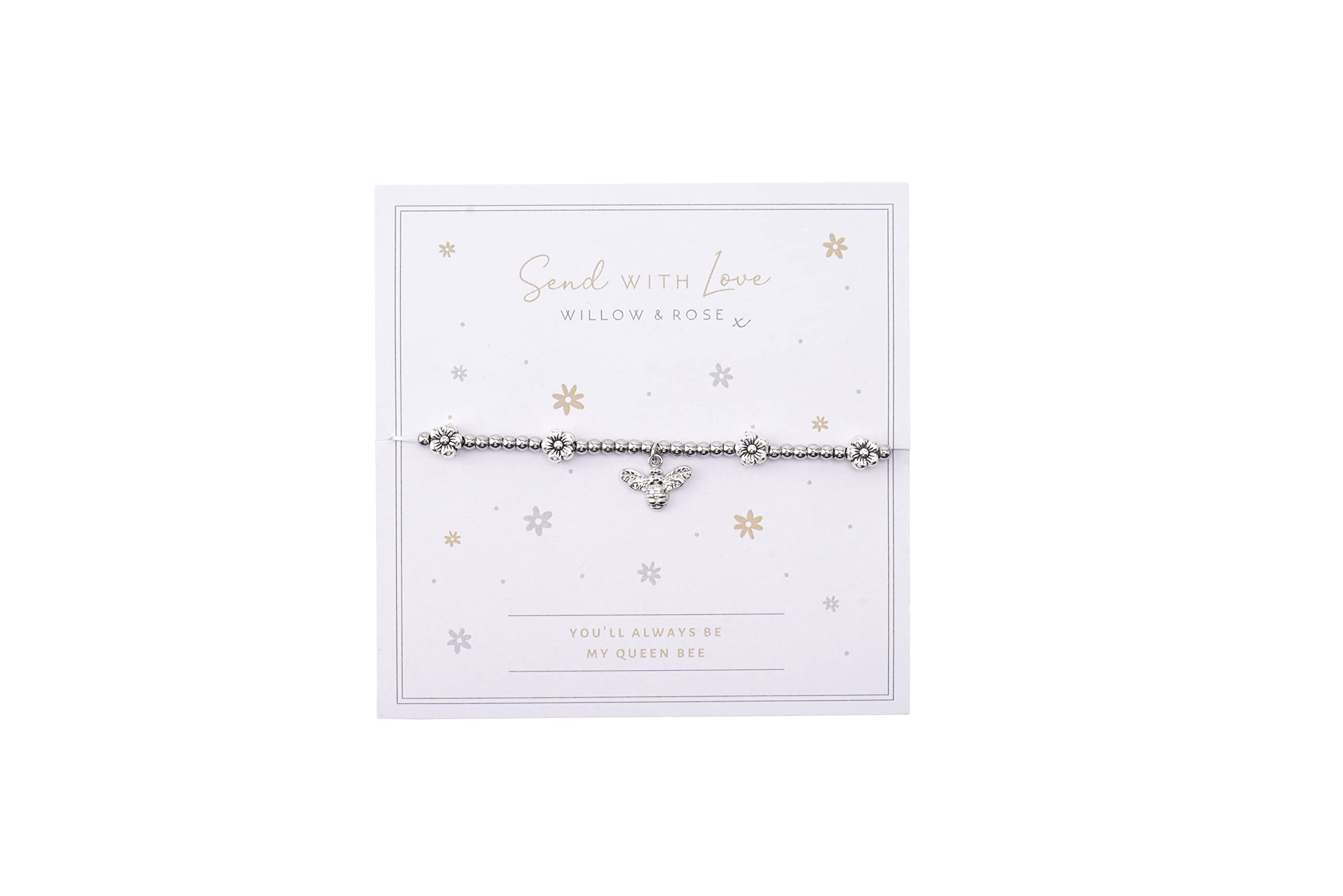 CGB Giftware Beaded Bee and Flower Bracelet |’You’ll Always Be My Queen Bee’ | Silver | Gift Card | Send With Love collection Item No. GB06344