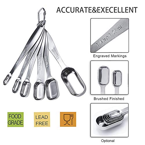 14 Piece Measuring Cups and Spoons Set and Coffee Measuring Spoon with Bag Clip, Neyes Stainless Steel 7 Measuring Cups and 6 Measuring Spoons for Dry and Liquid Ingredients Baking Cooking (14)