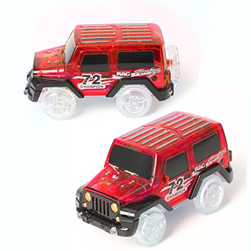 2PCS Race Cars for Magic Race Track Glow in the Dark Light Up Vehicles LED Cars Set Toys Set of 2 (Red)