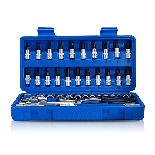 46 Piece 1/4" Drive Ratchet Socket Wrench & Star Hex Torx Bits Set Heavy Duty