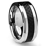 10mm Sleek Titanium Wedding Band by Cavalier Jewelers - Comfort Fit Wedding Ring with Polished Finish - Lightweight Band for Men - Black Carbon Fiber Inlay - Perfect Gift Ring [Size 11.5]