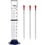 Thick Glass Graduated Cylinder Measuring Liquid Lab Cylinders with Anti-Falling Plastic Base and Bumper Guard (Glass, 1000ML)