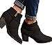 Women Low Heel Ankle Booties Slip On Suede Crisscross Braid Chunky Block Stacked Round Toe Ankle Boots