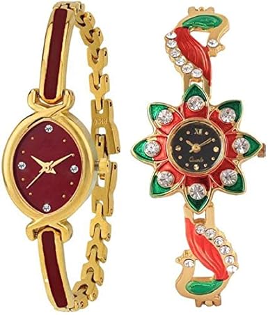 Black & Gold Color Dial Formal Watches for Girls & Women (Pack of 2 God-BR-35)