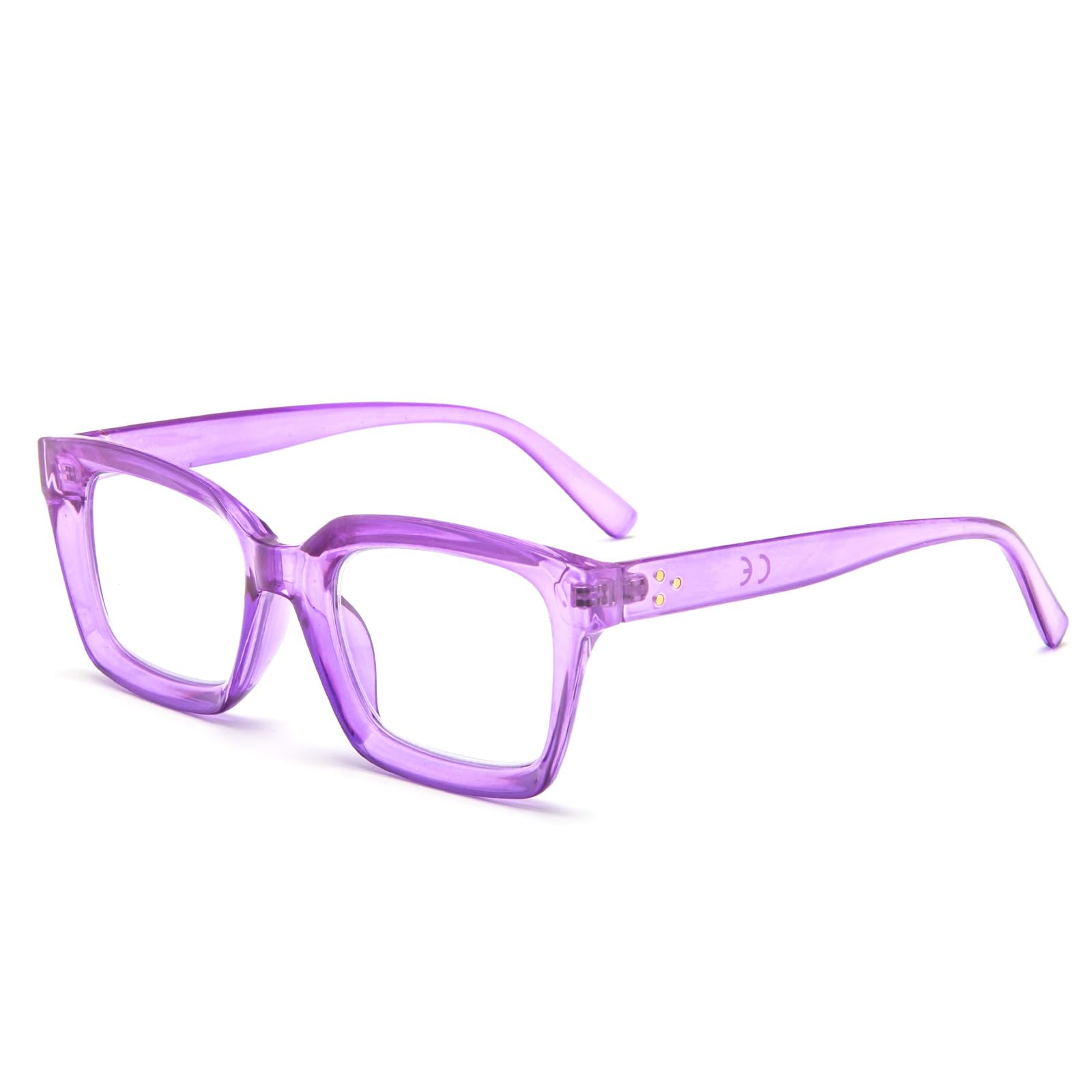 MMOWW Oversized Reading Glasses for Women - Anti Blue Light Glasses with Square Frame (Transparent Purple, +2.5)