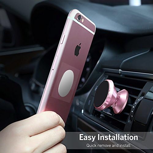 Magnetic Car Phone Mount - Universal Aluminum Car Phone Mount Holder for Air Vent, Cradle,Dash with Two Plates for Cellphone Like iPhone x/8/8 Plus/ 7/7 Plus / 6S / 6S Plus and Android (Rose Gold)